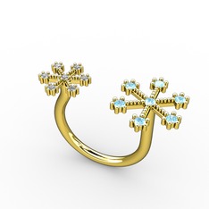 Akuamarin ve swarovski 925 ayar altın kaplama gümüş yüzük
