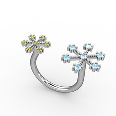 Akuamarin ve peridot 14 ayar beyaz altın yüzük