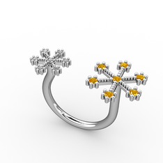 Kar Tanesi Yüzük - Sitrin ve swarovski 18 ayar beyaz altın yüzük #jml157
