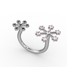 Kar Tanesi Yüzük - Pembe kuvars ve siyah zirkon 18 ayar beyaz altın yüzük #knd4i8