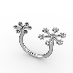 Kar Tanesi Yüzük - Swarovski ve siyah zirkon 14 ayar beyaz altın yüzük #ngkkim