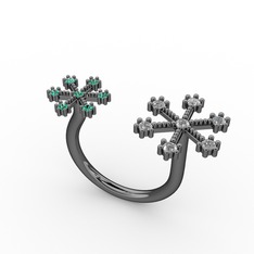 Kar Tanesi Yüzük - Pırlanta ve yeşil kuvars 925 ayar siyah rodyum kaplama gümüş yüzük (0.252 karat) #odrjel