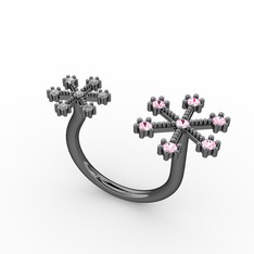 Kar Tanesi Yüzük - Pembe kuvars ve swarovski 925 ayar siyah rodyum kaplama gümüş yüzük #oh9hqv