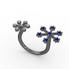 Kar Tanesi Yüzük - Lab safir ve beyaz zirkon 925 ayar siyah rodyum kaplama gümüş yüzük #oqqkye