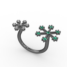 Kar Tanesi Yüzük - Yeşil kuvars ve swarovski 925 ayar siyah rodyum kaplama gümüş yüzük #qc8cwz