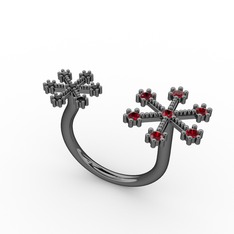 Kar Tanesi Yüzük - Garnet ve siyah zirkon 925 ayar siyah rodyum kaplama gümüş yüzük #qcgpyv