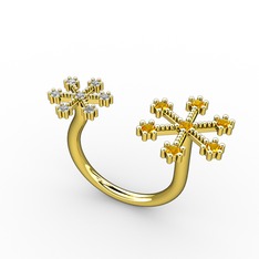 Kar Tanesi Yüzük - Sitrin ve swarovski 925 ayar altın kaplama gümüş yüzük #qjh45m