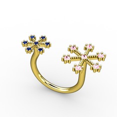 Pembe kuvars ve lab safir 925 ayar altın kaplama gümüş yüzük