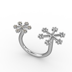 Kar Tanesi Yüzük - Swarovski ve dumanlı kuvars 14 ayar beyaz altın yüzük #sl5uyo