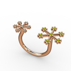 Kar Tanesi Yüzük - Peridot ve dumanlı kuvars 14 ayar rose altın yüzük #so6xte
