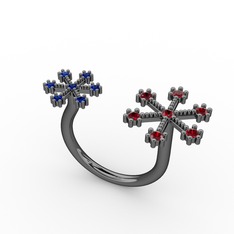 Kar Tanesi Yüzük - Garnet ve lab safir 925 ayar siyah rodyum kaplama gümüş yüzük #t2afzx