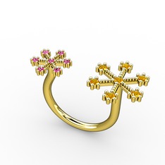 Kar Tanesi Yüzük - Sitrin ve rodolit garnet 18 ayar altın yüzük #ta6w4e