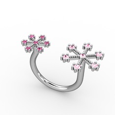 Pembe kuvars ve rodolit garnet 14 ayar beyaz altın yüzük