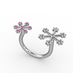 Swarovski ve rodolit garnet 14 ayar beyaz altın yüzük