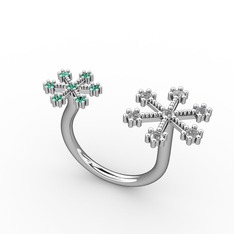 Kar Tanesi Yüzük - Swarovski ve yeşil kuvars 18 ayar beyaz altın yüzük #v72u30