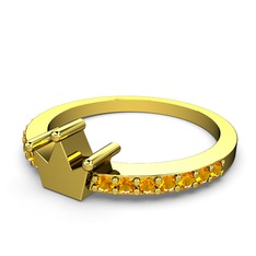 Taşlı Taç Yüzük - Sitrin 14 ayar altın yüzük #1nsg5h3