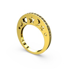 Taşlı Sembol Yüzük - Dumanlı kuvars 925 ayar altın kaplama gümüş yüzük #1el7wxf