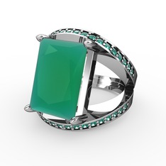 Reyala Yüzük - Kök zümrüt ve yeşil kuvars 18 ayar beyaz altın yüzük #106cow