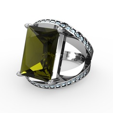 Peridot ve akuamarin 14 ayar beyaz altın yüzük