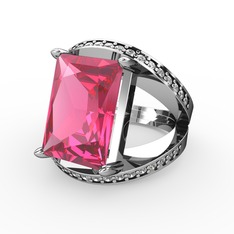 Reyala Yüzük - Pembe kuvars ve pırlanta 14 ayar beyaz altın yüzük (0.6 karat) #11cektu