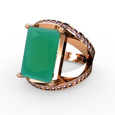 Reyala Yüzük - Kök zümrüt ve pembe kuvars 14 ayar rose altın yüzük #12kke3m