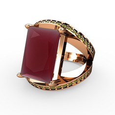 Kök yakut ve peridot 925 ayar rose altın kaplama gümüş yüzük