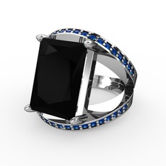 Reyala Yüzük - Siyah zirkon ve lab safir 925 ayar gümüş yüzük #13fd2xt