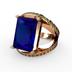 Lab safir ve peridot 925 ayar rose altın kaplama gümüş yüzük