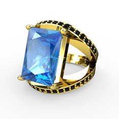 Reyala Yüzük - Akuamarin ve siyah zirkon 18 ayar altın yüzük #13h6qu9