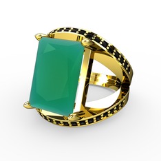 Reyala Yüzük - Kök zümrüt ve siyah zirkon 14 ayar altın yüzük #13jyjzu