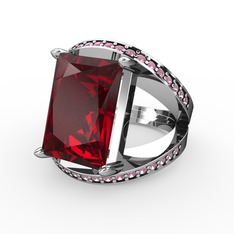 Garnet ve pembe kuvars 8 ayar beyaz altın yüzük