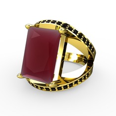 Reyala Yüzük - Kök yakut ve siyah zirkon 18 ayar altın yüzük #142g6lw