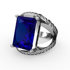 Lab safir ve swarovski 14 ayar beyaz altın yüzük