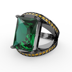 Reyala Yüzük - Yeşil kuvars ve sitrin 925 ayar siyah rodyum kaplama gümüş yüzük #16j4w3u