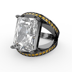 Reyala Yüzük - Swarovski ve sitrin 925 ayar siyah rodyum kaplama gümüş yüzük #1765m7h