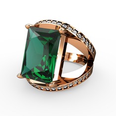 Reyala Yüzük - Yeşil kuvars ve beyaz zirkon 14 ayar rose altın yüzük #17ahf3g