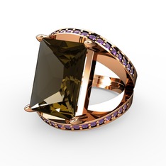 Reyala Yüzük - Dumanlı kuvars ve ametist 18 ayar rose altın yüzük #17myujt