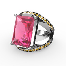 Reyala Yüzük - Pembe kuvars ve sitrin 18 ayar beyaz altın yüzük #18sgwp3