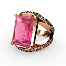 Pembe kuvars ve dumanlı kuvars 925 ayar rose altın kaplama gümüş yüzük