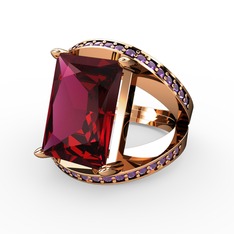 Rodolit garnet ve ametist 925 ayar rose altın kaplama gümüş yüzük