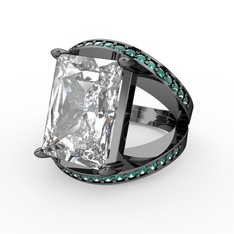 Reyala Yüzük - Swarovski ve yeşil kuvars 925 ayar siyah rodyum kaplama gümüş yüzük #19xqx3q