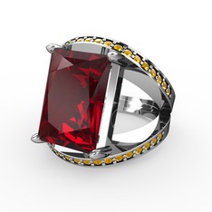Garnet ve sitrin 18 ayar beyaz altın yüzük