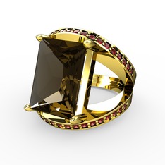 Reyala Yüzük - Dumanlı kuvars ve garnet 925 ayar altın kaplama gümüş yüzük #1bwmae0