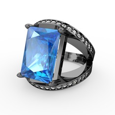 Reyala Yüzük - Akuamarin ve swarovski 925 ayar siyah rodyum kaplama gümüş yüzük #1bx36uv