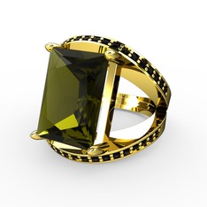 Reyala Yüzük - Peridot ve siyah zirkon 925 ayar altın kaplama gümüş yüzük #1c06kx0