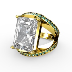 Reyala Yüzük - Beyaz zirkon ve yeşil kuvars 14 ayar altın yüzük #1evy0wq