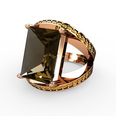 Reyala Yüzük - Dumanlı kuvars ve sitrin 14 ayar rose altın yüzük #1fpy5bz