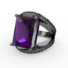 Reyala Yüzük - Ametist ve dumanlı kuvars 925 ayar siyah rodyum kaplama gümüş yüzük #1gaqu4z