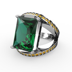 Reyala Yüzük - Yeşil kuvars ve sitrin 8 ayar beyaz altın yüzük #1gdcqd7