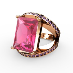 Reyala Yüzük - Pembe kuvars ve ametist 925 ayar rose altın kaplama gümüş yüzük #1gmqbb1